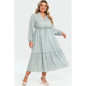 Dot Print Button Tie Waist Ruffled Hem Dress